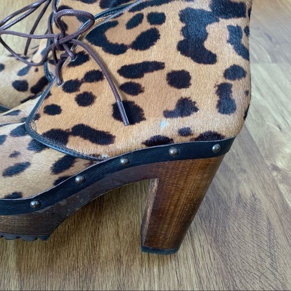 Madewell 1937 footwear leopard print calf hair wood platform lace up bootie - Picture 10 of 10